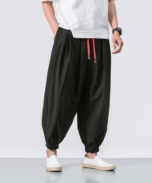 高品質の人気 Cloudstyle】メンズ9分丈綿麻無地サルエルパンツ/ コットン パンツ