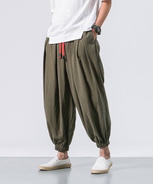【極美品／麻100％✨】RonHerman　イージーパンツ　サルエルパンツ Cloudstyle】メンズ9分丈綿麻無地サルエルパンツ/ コットン
