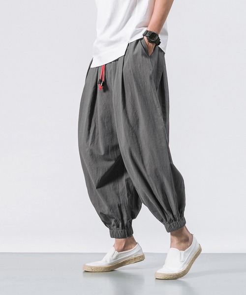 セール】【Cloudstyle】メンズ9分丈綿麻無地サルエルパンツ/ コットン