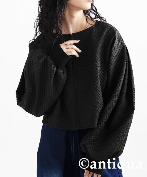 antiqua（アンティカ）の「ショート丈ジャケット（ノーカラージャケット・レディース・ブラック・FREE）」の6枚目の写真
