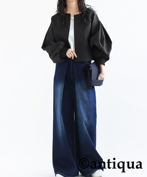 antiqua（アンティカ）の「ショート丈ジャケット（ノーカラージャケット・レディース・ブラック・FREE）」の10枚目の写真