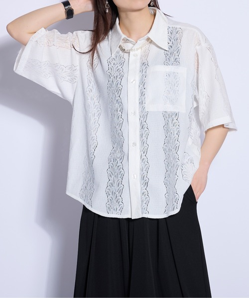 Ellno Loset（エルノロゼット）の「レースシアー半袖シャツ（シャツ