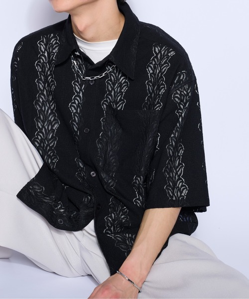Ellno Loset（エルノロゼット）の「レースシアー半袖シャツ（シャツ