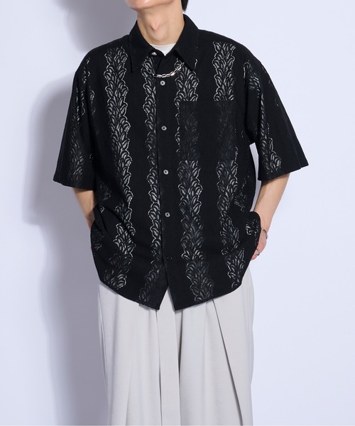 Ellno Loset（エルノロゼット）の「レースシアー半袖シャツ（シャツ