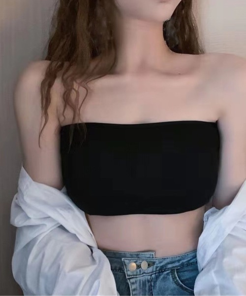 lit.Cy(リットシー)の「バッククロス カップ付きインナー ベアトップ チューブトップ(チューブトップ・レディース・ブラック/オフホワイト・FREE)」の1枚目の写真