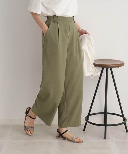 DRESKIP(ドレスキップ)の「◆【セットアップ可/イージーケア】麻調ウエストタブ ワイドパンツ(その他パンツ・レディース・ブラック/カーキ/ナチュラル/グリーン・02/03/04)」の1枚目の写真