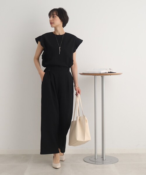 DRESKIP(ドレスキップ)の「◆【セットアップ可/イージーケア】麻調ウエストタブ ワイドパンツ(その他パンツ・レディース・ブラック/カーキ/ナチュラル/グリーン・02/03/04)」の5枚目の写真