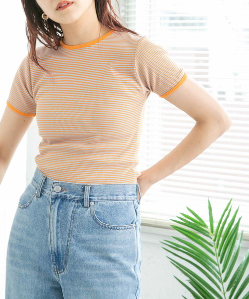 KBF（ケイビーエフ）の「コンパクトボーダーTEE（Tシャツ/カットソー・レディース・グリーン系その他/ブラック系その他/オレンジ系その他・ONE）」の3枚目の写真
