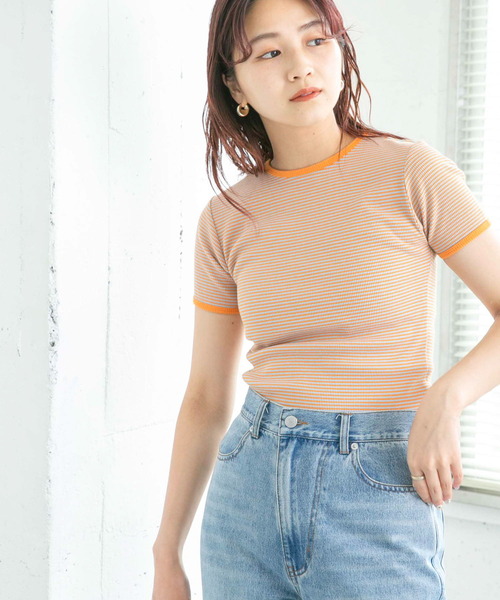 KBF（ケイビーエフ）の「コンパクトボーダーTEE（Tシャツ/カットソー・レディース・グリーン系その他/ブラック系その他/オレンジ系その他・ONE）」の7枚目の写真