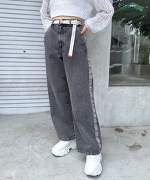 ベルト付きサイドラインデニムパンツ 1031030080