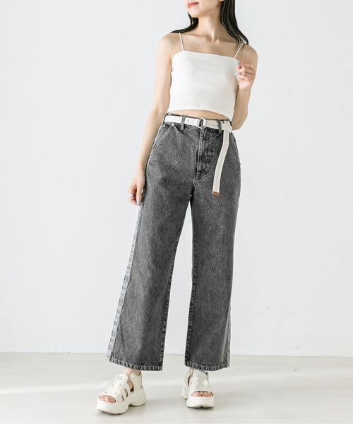 OLIVE des OLIVE（オリーブデオリーブ）の「ベルト付きサイドラインデニムパンツ　1031030080（デニムパンツ・レディース・スミクロ/サックスブルー・SMALL/MEDIUM）」の4枚目の写真