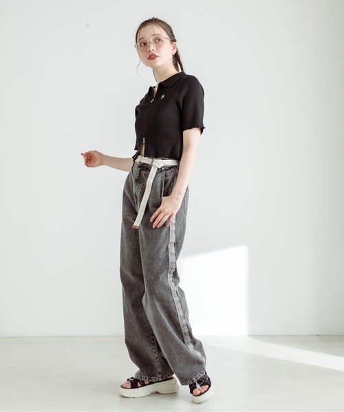 OLIVE des OLIVE（オリーブデオリーブ）の「ベルト付きサイドラインデニムパンツ　1031030080（デニムパンツ・レディース・スミクロ/サックスブルー・SMALL/MEDIUM）」の17枚目の写真