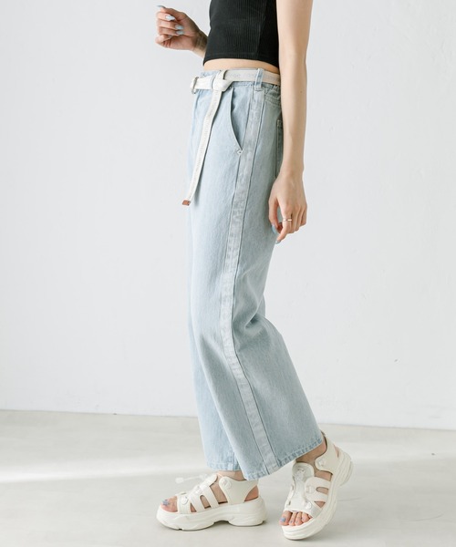 OLIVE des OLIVE（オリーブデオリーブ）の「ベルト付きサイドラインデニムパンツ　1031030080（デニムパンツ・レディース・スミクロ/サックスブルー・SMALL/MEDIUM）」の22枚目の写真