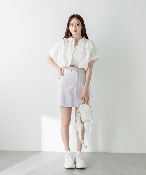 OLIVE des OLIVE（オリーブデオリーブ）の「クロップドドルマンシャツ　1031040430（シャツ/ブラウス・レディース・イエロー/サックスブルー/ブラック/オフホワイト・FREE）」の9枚目の写真