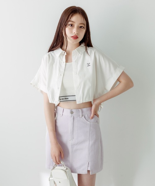 OLIVE des OLIVE（オリーブデオリーブ）の「クロップドドルマンシャツ　1031040430（シャツ/ブラウス・レディース・イエロー/サックスブルー/ブラック/オフホワイト・FREE）」の12枚目の写真
