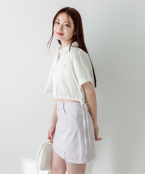 OLIVE des OLIVE（オリーブデオリーブ）の「クロップドドルマンシャツ　1031040430（シャツ/ブラウス・レディース・イエロー/サックスブルー/ブラック/オフホワイト・FREE）」の13枚目の写真