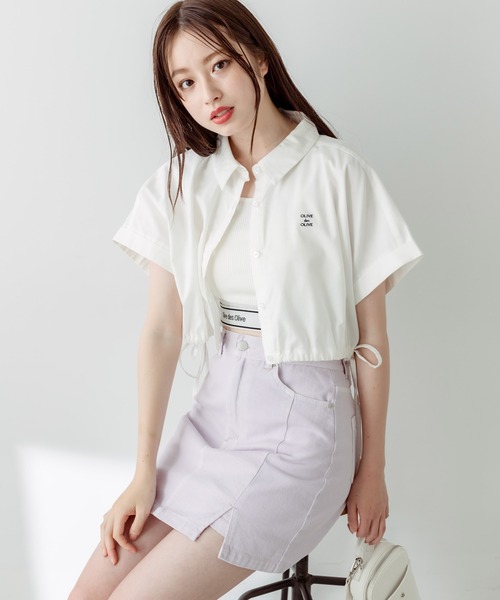 OLIVE des OLIVE（オリーブデオリーブ）の「クロップドドルマンシャツ　1031040430（シャツ/ブラウス・レディース・イエロー/サックスブルー/ブラック/オフホワイト・FREE）」の15枚目の写真