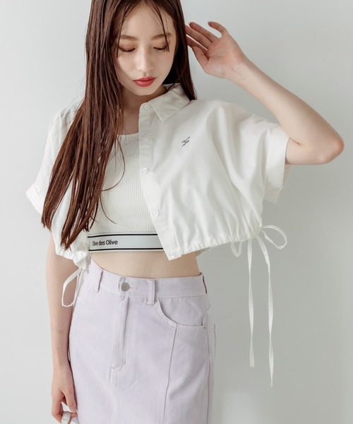 OLIVE des OLIVE（オリーブデオリーブ）の「クロップドドルマンシャツ　1031040430（シャツ/ブラウス・レディース・イエロー/サックスブルー/ブラック/オフホワイト・FREE）」の16枚目の写真