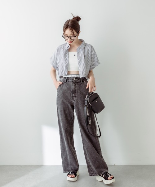 OLIVE des OLIVE（オリーブデオリーブ）の「クロップドドルマンシャツ　1031040430（シャツ/ブラウス・レディース・イエロー/サックスブルー/ブラック/オフホワイト・FREE）」の21枚目の写真