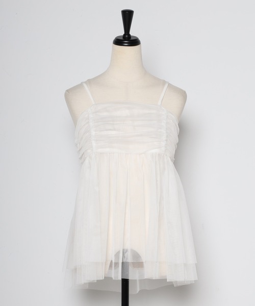 Bonjour Sagan（ボンジュールサガン）の「バックダブルリボンチュールキャミ（キャミソール・レディース・ブラック/ホワイト/カーキ・FREE）」の4枚目の写真