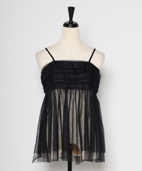 Bonjour Sagan（ボンジュールサガン）の「バックダブルリボンチュールキャミ（キャミソール・レディース・ブラック/ホワイト/カーキ・FREE）」の5枚目の写真