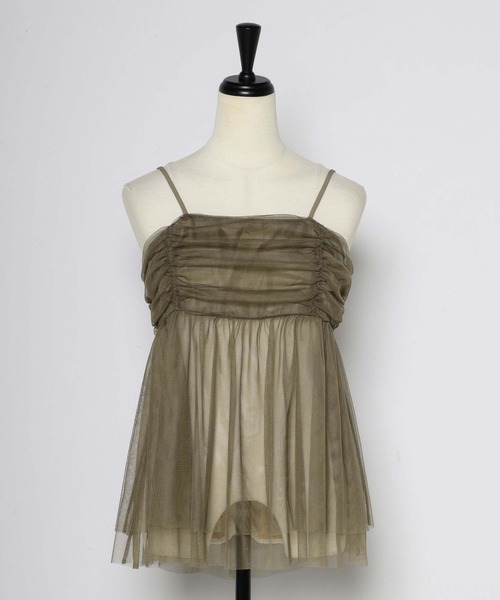 Bonjour Sagan（ボンジュールサガン）の「バックダブルリボンチュールキャミ（キャミソール・レディース・ブラック/ホワイト/カーキ・FREE）」の6枚目の写真