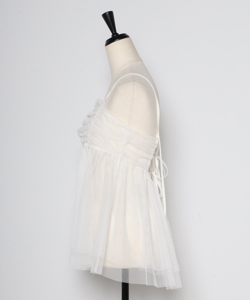 Bonjour Sagan（ボンジュールサガン）の「バックダブルリボンチュールキャミ（キャミソール・レディース・ブラック/ホワイト/カーキ・FREE）」の7枚目の写真