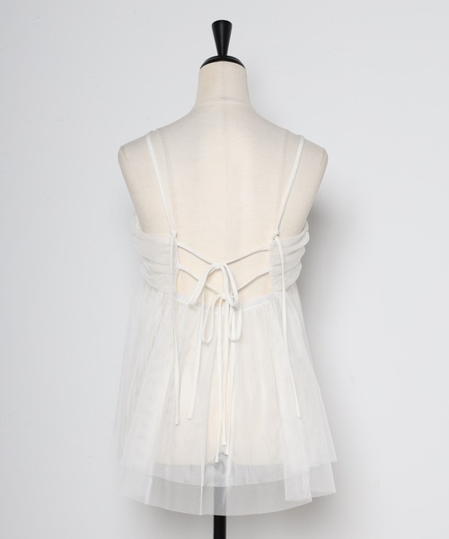 Bonjour Sagan（ボンジュールサガン）の「バックダブルリボンチュールキャミ（キャミソール・レディース・ブラック/ホワイト/カーキ・FREE）」の8枚目の写真