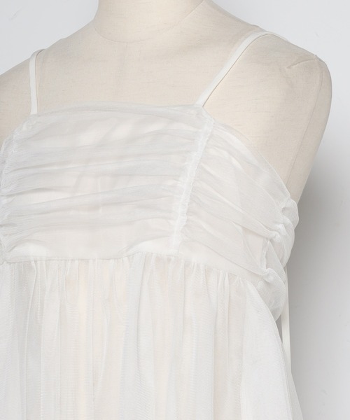 Bonjour Sagan（ボンジュールサガン）の「バックダブルリボンチュールキャミ（キャミソール・レディース・ブラック/ホワイト/カーキ・FREE）」の9枚目の写真