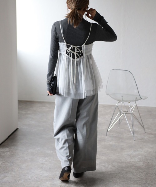 Bonjour Sagan（ボンジュールサガン）の「バックダブルリボンチュールキャミ（キャミソール・レディース・ブラック/ホワイト/カーキ・FREE）」の18枚目の写真