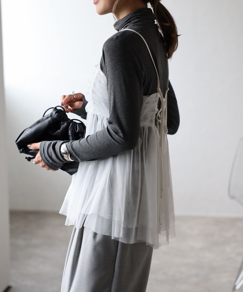 Bonjour Sagan（ボンジュールサガン）の「バックダブルリボンチュールキャミ（キャミソール・レディース・ブラック/ホワイト/カーキ・FREE）」の19枚目の写真