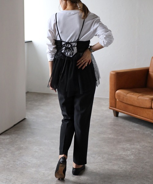 Bonjour Sagan（ボンジュールサガン）の「バックダブルリボンチュールキャミ（キャミソール・レディース・ブラック/ホワイト/カーキ・FREE）」の22枚目の写真