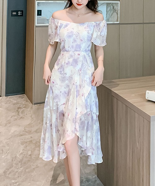 Grandeir（グランディール）の「花柄プリントイレヘム半袖ワンピース（ワンピース・レディース・パープル・M）」の9枚目の写真