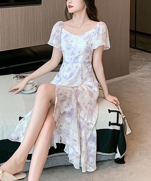 Grandeir（グランディール）の「花柄プリントイレヘム半袖ワンピース（ワンピース・レディース・パープル・M）」の7枚目の写真