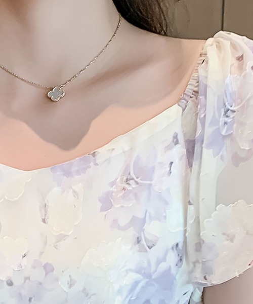 Grandeir（グランディール）の「花柄プリントイレヘム半袖ワンピース（ワンピース・レディース・パープル・M）」の6枚目の写真