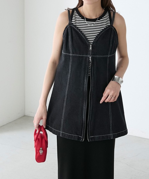 BONLECILL(ボンルシール)の「デニムフロントダブルジップビスチェ(ベスト・レディース・ブラック/ブルー/ネイビー・FREE)」の16枚目の写真