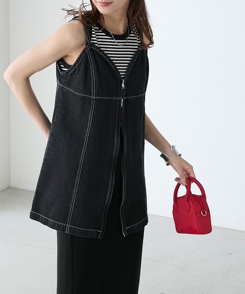 BONLECILL(ボンルシール)の「デニムフロントダブルジップビスチェ(ベスト・レディース・ブラック/ブルー/ネイビー・FREE)」の17枚目の写真