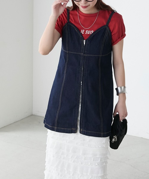 BONLECILL(ボンルシール)の「デニムフロントダブルジップビスチェ(ベスト・レディース・ブラック/ブルー/ネイビー・FREE)」の10枚目の写真