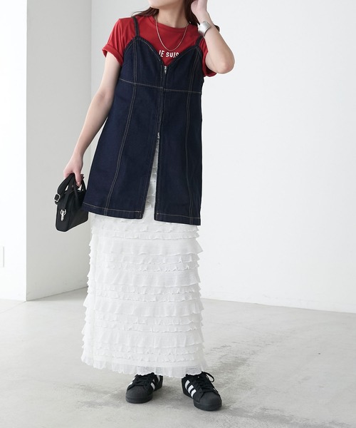 BONLECILL(ボンルシール)の「デニムフロントダブルジップビスチェ(ベスト・レディース・ブラック/ブルー/ネイビー・FREE)」の13枚目の写真