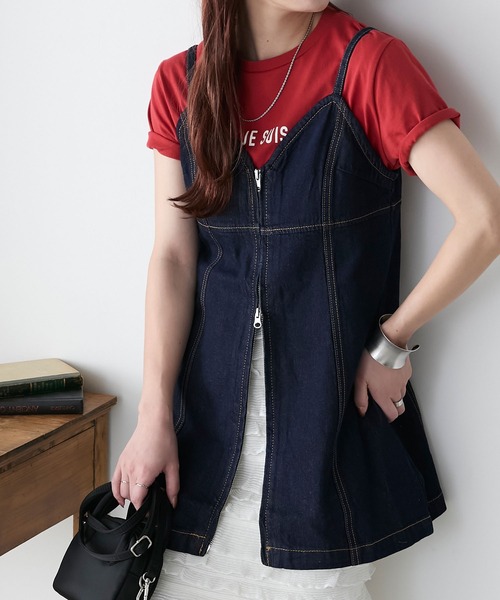 BONLECILL(ボンルシール)の「デニムフロントダブルジップビスチェ(ベスト・レディース・ブラック/ブルー/ネイビー・FREE)」の5枚目の写真