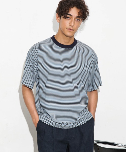 NANO universe(ナノユニバース)の「Anti Soaked 汗染み防止ボーダークルーネックT半袖(Tシャツ/カットソー・メンズ・ブルー/ホワイト/ネイビー・S/M/L)」の3枚目の写真
