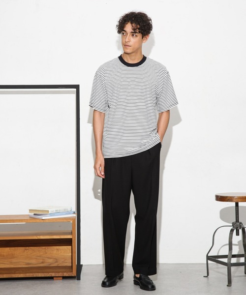 NANO universe(ナノユニバース)の「Anti Soaked 汗染み防止ボーダークルーネックT半袖(Tシャツ/カットソー・メンズ・ブルー/ホワイト/ネイビー・S/M/L)」の8枚目の写真