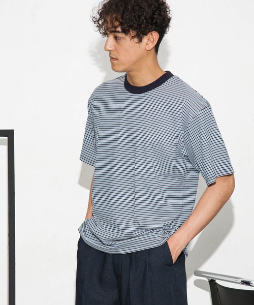 NANO universe(ナノユニバース)の「Anti Soaked 汗染み防止ボーダークルーネックT半袖(Tシャツ/カットソー・メンズ・ブルー/ホワイト/ネイビー・S/M/L)」の14枚目の写真