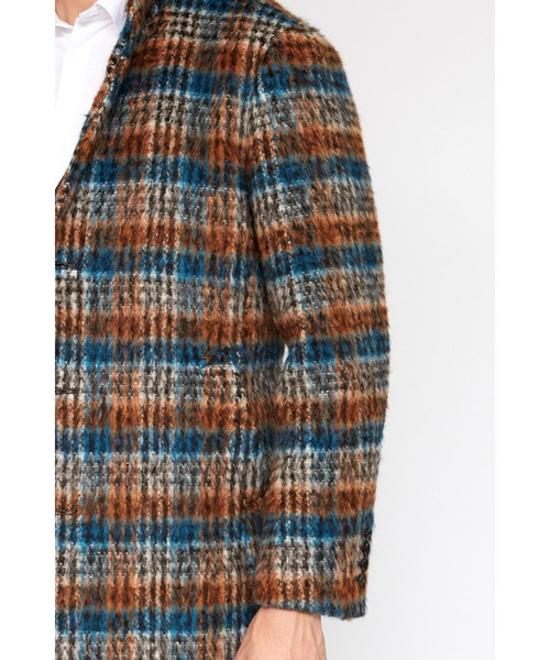 セール】HIGH STREET∴BALLIシャギーチェックスタンドコート（ステン