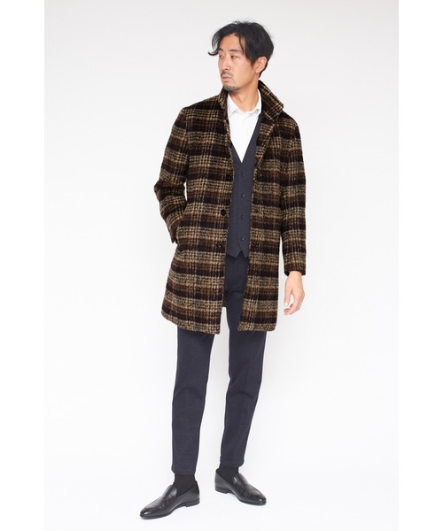 セール】HIGH STREET∴BALLIシャギーチェックスタンドコート（ステン