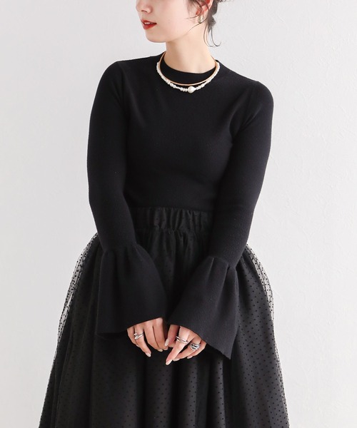 Fit more（フィットモア）の「ベルフレアスリーブニット（ニット/セーター・レディース・アイボリー/ブラック/ピンク・FREE）」の7枚目の写真