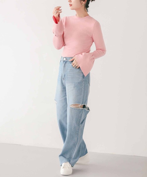 Fit more（フィットモア）の「ベルフレアスリーブニット（ニット/セーター・レディース・アイボリー/ブラック/ピンク・FREE）」の12枚目の写真