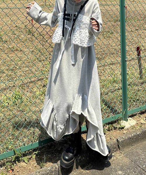 Alley by w closet（アリーバイダブルクローゼット）の「【Alley】袖ラインフリルスウェットワンピース（ワンピース・レディース・グレー/ライトピンク/スミクロ/オートミール/オフホワイト/グレー系その他・FREE）」の7枚目の写真