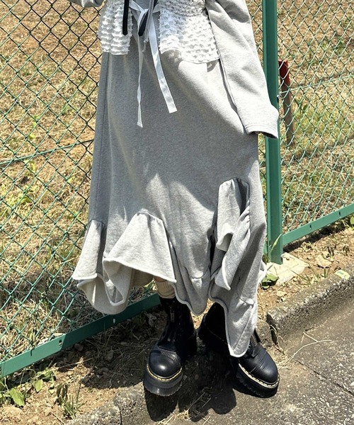 Alley by w closet（アリーバイダブルクローゼット）の「【Alley】袖ラインフリルスウェットワンピース（ワンピース・レディース・グレー/ライトピンク/スミクロ/オートミール/オフホワイト/グレー系その他・FREE）」の9枚目の写真