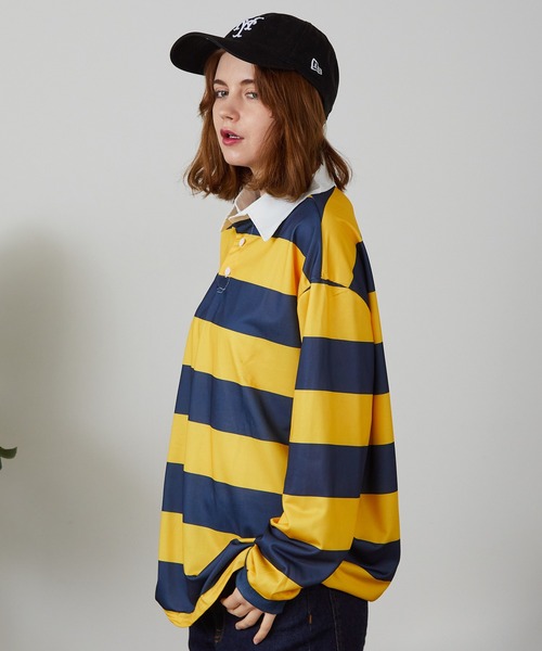 ROOPTOKYO（ループトウキョウ）の「▲ビックシルエットラガーシャツ  ボーダーシャツ（シャツ/ブラウス・メンズ・イエロー系その他/ホワイト×ネイビー・XL/M/L）」の2枚目の写真